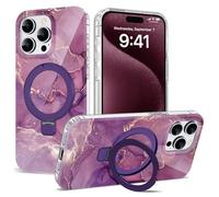 ETPESOK Compatible with iPhone 15 Pro Case Marble Pattern with Magnetic Ring Stand [Compatible with Mag-Safe] TPU Protective Phone Case for iPhone 15 Pro 6.1" for Women, Marble Purple