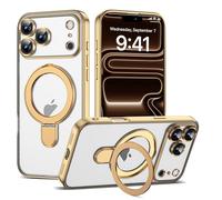 ETPESOK Compatible with iPhone 17 Pro Max Case with Magnetic Ring Stand [Compatible with Mag-Safe] Camera Lens Protector Plating Clear Phone Case for iPhone 17 Pro Max 6.9", Gold