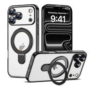ETPESOK Compatible with iPhone 17 Pro Max Case with Magnetic Ring Stand [Compatible with Mag-Safe] [Full Camera Lens Protector] Plating Clear Phone Case for iPhone 17 Pro Max 6.9", Black