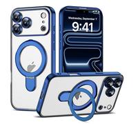 ETPESOK Compatible with iPhone 17 Pro Max Case with Magnetic Ring Stand [Compatible with Mag-Safe] [Full Camera Lens Protector] Plating Clear Phone Case for iPhone 17 Pro Max 6.9", Blue