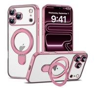 ETPESOK Compatible with iPhone 17 Pro Max Case with Magnetic Ring Stand [Compatible with Mag-Safe] [Full Camera Lens Protector] Plating Clear Phone Case for iPhone 17 Pro Max 6.9", Pink