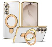 ETPESOK Compatible with Samsung Galaxy 2026 Case with Magnetic Ring Stand [Compatible with Mag-Safe] [Full Camera Lens Protector] Plating Clear Phone Case for Galaxy 2026 6.2", Gold