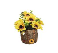 ETRAVEL Artificial Flowers, Fake Flowers/Mini Potted Artificial Plants With Bark Pot, Small Indoor Outdoor Fake Plants for Home Office Desk Kitchen Shelf Bedroom Bathroom Decoration