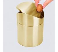 ETRAVEL Mini Desktop Trash Can, Brushed Stainless Steel Swing Bin, Small Desk Bin Indoor Dustbin 13 * 13 * 18CM 1.7L (Gold) for Kitchen, Bathroom, Coffee Pods, Tea Bags