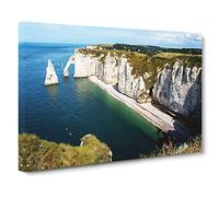 Etretat Normandy France Seascape No.2 Modern Canvas Wall Art Print Ready to Hang, Framed Picture for Living Room Bedroom Home Office Décor, 24x16 Inch (60x40 cm)