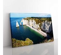 Etretat Normandy France Seascape No.2 Modern Canvas Wall Art Print Ready to Hang, Framed Picture for Living Room Bedroom Home Office Décor, 60x40 cm (24x16 Inch)