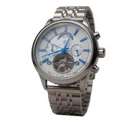 ETRIE Prestige Skeleton Silver Chronograph Watch for Unisex Adults - Open Heart Design, Multi-Function Chronograph, Water-Resistant, Silver Stainless Steel, New York, silver, contemporary