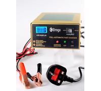 Etrogo 12V 24V Car Battery Charger 10A Intelligent Pulse Maintainer with LED Screen,UK Mains Powered,for GEL,VRLA,EFB,AGM,Flooded battery,Dry-charged battery for Car,motorcycles,trucks,buses