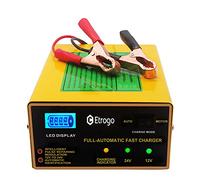 Etrogo 12V 24V Car Battery Charger Lead-acid Battery Charger Trickle Charger Intelligent Pulse Maintainer with LED Bar Screen with 3 Pin UK Plug