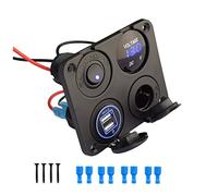 Etrogo Car Switch Panel 4-in-1 Waterproof DC 12 V with QC3.0 USB Socket, Car Cigarette Lighter, LED Voltmeter, Toggle Switch for Motorhome, Boat, Caravan, Truck