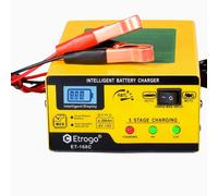 Etrogo Intelligent Pulse Charger 10A Auto Stop Charging Two Charging Modes for 6V 12V Lead Acid Battery with Bar Screen (3 Pin UK Plug)
