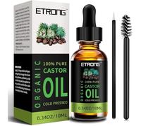 ETRONG Organic Castor Oil,Pure Cold Pressed Castor Oil for Eyebrows,Eyelashes,Hair Growth,Nails,and Skin with 1 Set of Eyebrow&Eyeliner Brushes (10 ml)