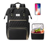 ETRONIK Laptop Lunch Backpack for Women, 15.6 inch Laptop Backpack with USB Port, Teacher Nurse Work Bag with Cooler Bag Insulated, Rucksack for Women Business Work Picnic, Gift, Black