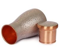 eTroves Pure Copper Bedside Water Carafe with Glass Lid - Handcrafted Ayurvedic Copper Pitcher for Healthy Living, Elegant Silver-Coated Drinkware for Home & Office, 900ml