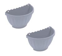 Etruscan Soft Grey Half Moon Wall Planter 30.5cm - Stylish Hanging Flower & Herb Pot for Garden, Balcony Railing or Fence - Indoor Outdoor Decorative Plastic Planter 30.5 x 14.5 x 20cm - (Set of 2)