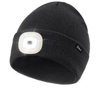 Etsfmoa Unise Beanie with The Light,Gifts for Men Dad Father, USB Rechargeable LED Headlamp Warm Knit Hat, Black, One Size