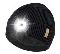 Etsfmoa Unisex Beanie with The Light,Fleece Lined Warm Knit Hat,Gifts for Men Women,Rechargeable LED Cap (UK, Alpha, One Size, Black)