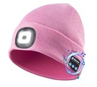 Etsfmoa Unisex Bluetooth Beanie Hat Light,4 LED USB Rechargeable Wireless Headphones Tech Caps,Gifts for Men Father Dad Husband Boyfriend Him Women Teen Boys (Pink)