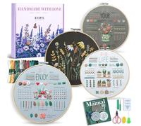 ETSPIL Embroidery Kit for Beginners, 4 Floral Patterns, Learn 33 Stitches, Pre-Printed Fabric, 7.8-Inch Hoop, Colored Threads and Needles, Easy Video Guide, DIY Hand Sewing Gift for Adults and Teens