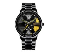 etsqwe-uk Men's Sports Watch 3D Stereoscopic Hollow Wheel Design Stainless Steel Watch Waterproof Car Wheel Watches-4 Colors,Yellow