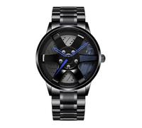 etsqwe-uk Men's Sports Watch 3D Stereoscopic Hollow Wheel Design Stainless Steel Watch Waterproof Car Wheel Watches-4 Colors,Blue
