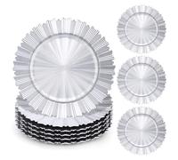 Etsutomy 6 Pcs Silver Charger Plates,13 Inch Elegant Fluted Edge Plastic Charger Plates Reusable Table Chargers for Dinner Birthday Wedding Party Bridal Showers Tableware Dishes Luxury Decor