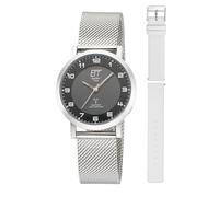 ETT Eco Tech Time Funk Solar ELS-11625-22MS Women's Watch Analogue with Stainless Steel Leather Strap, silver, Modern