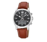 ETT Eco Tech Time Radio Solar EGA-11713-21L Men's Analogue Watch with Digital Date with Leather Strap