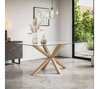 ETTA GLASS DINING TABLE w SOLID OAK LEGS