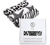 Etta Loves Animal Print Muslin Cloths, Black and White Baby Sensory Muslin Cloths, Baby Essentials For Newborn to 4-Month-Old Babies (3-PACK)