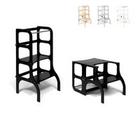 Ette Tete STEP'n'SIT® • Montessori Helper Tower - Table • Convertible 2-in-1 (black colour, with black clasps)