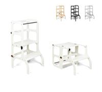 Ette Tete STEP'n'SIT® • Montessori Helper Tower - Table • Convertible 2-in-1 (With brass clasps, White)