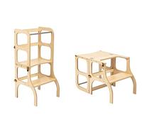 Ette Tete STEP'n'SIT® • Montessori Helper Tower - Table • Convertible 2-in-1 (wooden, with gold clasps)