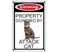 ETTIBETRENDY Funny Metal Tin Sign Warning Property Guarded By Attack Cat Black Cat Wall Decor for Man Cave Bar Pub Club Home Bathroom Toilet Wall Decoration 12x8 Inch