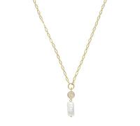 Ettika Long Necklaces for Women. Single Pearl Necklace, 18k Gold Plated Vibes Freshwater Pearl Pendant Paperclip Chain. Jewelry