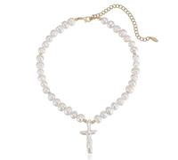 Ettika Pearl Strands. Choker Necklace. Pearl Necklace, Organic Pearl Cross Necklace, 18K Gold Plated, Jewelry Gifts