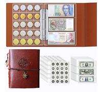 Ettonsun Coin Collection Book Holder for Collectors, 200 Pockets Coin Collecting Album & 30 Sleeves Paper Money Currency Display Storage Case for All Coin Collection Supplies (Brwon)