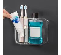 Ettori Toothbrush Holder,Toothbrush Caddy with 2 Compartment,Shower Caddy,Bathroom storage,Wall Mounted Adhesive Storage for Bathroom,Kitchen No Drilling,Clear Plastic