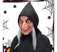 ETUCYNG 17 x 19 x 29 cm Scary Old Fr-au Witch with Long Hair, Halloween Scary Witch , Old Witch with Wigs with Hood, Horror Realistic Witch , Full Face