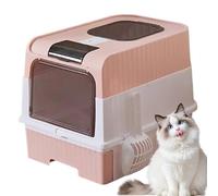 ETUCYNG Cat Litter Tray with Cover, Odour-Proof, Foldable Lightweight Cat Litter Box with Strainer Shovel and Travel-friendly Carry Handle for On the Go