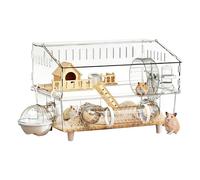 ETUCYNG Large Hamster Cage Acrylic 45 * 30 * 34.5cm 2 Layer Hamster Cage Wooden With Openable Top Full Transparent And All Accessories Enclosure Dwarf Hamsters Gerbils Pet Mice Indoor