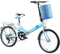 ETUELNOPT Folding City Bicycle， Adult Folding Bike 20 inch Carbon Steel Adjustable 75kg Load Multicolor With Front Bag(Blue)