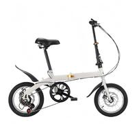 ETUELNOPT Folding City Bicycle， Adult Folding Mountain Bike Carbon Steel Black White Single Variable Speed Adjustable Seat(White,Variable speed)