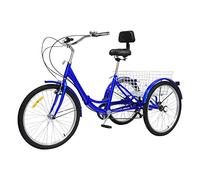 ETUELNOPT Folding City Bicycle， Adult Folding Tricycle 7-Speed 24-inch Basket Blue