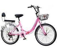 ETUELNOPT Folding City Bicycle， Carbon Steel Foldable Bike Multicolor 20-26 inch(Pink,24)