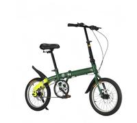 ETUELNOPT Folding City Bicycle， Carbon Steel Frame Foldable Bike For Adults With Variable Speed And Double Disc Brakes In Multicolor(Bamboo Green)