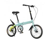 ETUELNOPT Folding City Bicycle， Carbon Steel Frame Foldable Bike For Adults With Variable Speed And Double Disc Brakes In Multicolor(Light Blue)