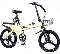 ETUELNOPT Folding City Bicycle， Folding Bike 7 Speed Disc Brake Carbon Steel Multicolor 16-22 Inches(D,22in)