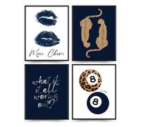 ETVISO Trendy Retro Y2K Cheetah Lucky 8 Ball Wall Art Prints Set of 4, What If It All Works Out Positive Affirmations Leopard Wall Decor Posters for Girls Dorm Bedroom Apartment, 8x10 Inch Unframed