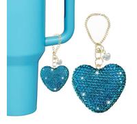 Etyishe Compatible with Cup Accessories,Blue Glitter Heart Charm for Cup with Handle,Bling Cute Keychain for Water Bottles 40&30 Oz Tumbler for Girls Boys(Blue)